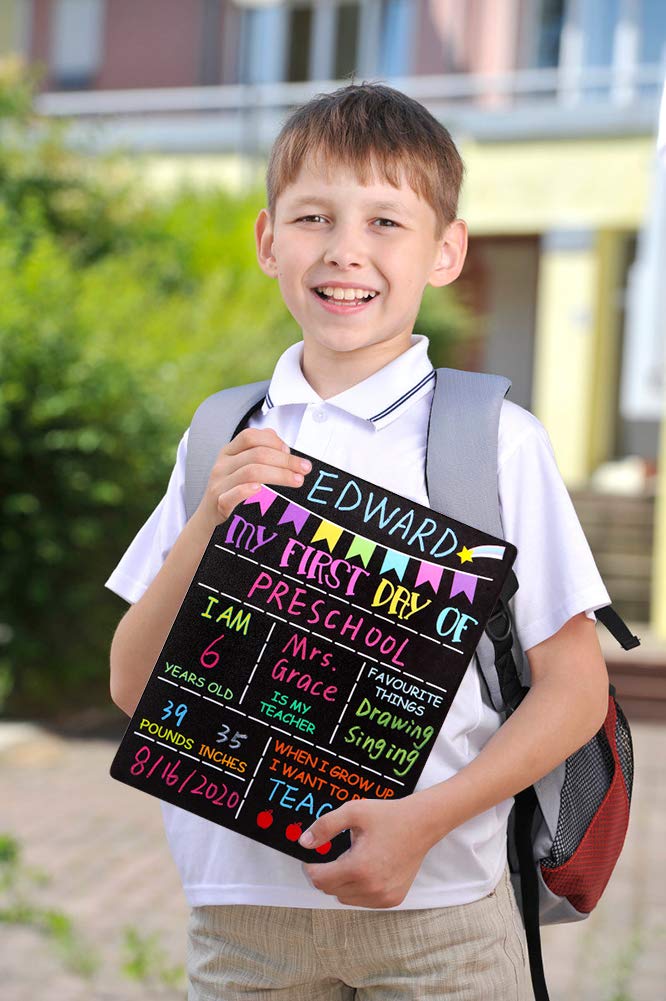 PETCEE First Day of School Sign - Double Sided First and Last Day of School Chalkboard Sign 9"x 12" 1st Day of Preschool Pre-K Kindergarten Photo Props Gifts for Kids Girls Boys Daughter Son - Image 5